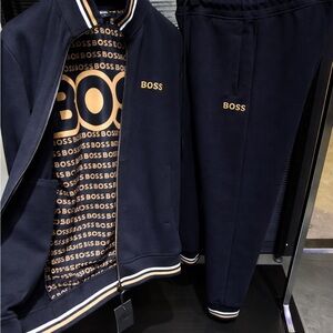 BOSS Navy Track Jacket and Pants with Gold Logo Accents